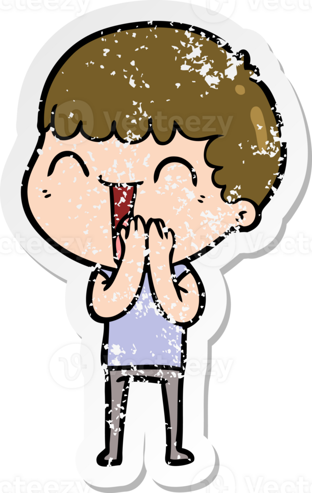 distressed sticker of a cartoon happy man png