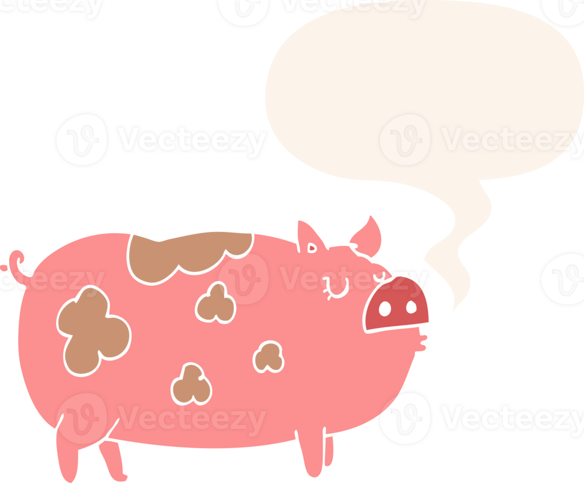 cartoon pig with speech bubble in retro style png