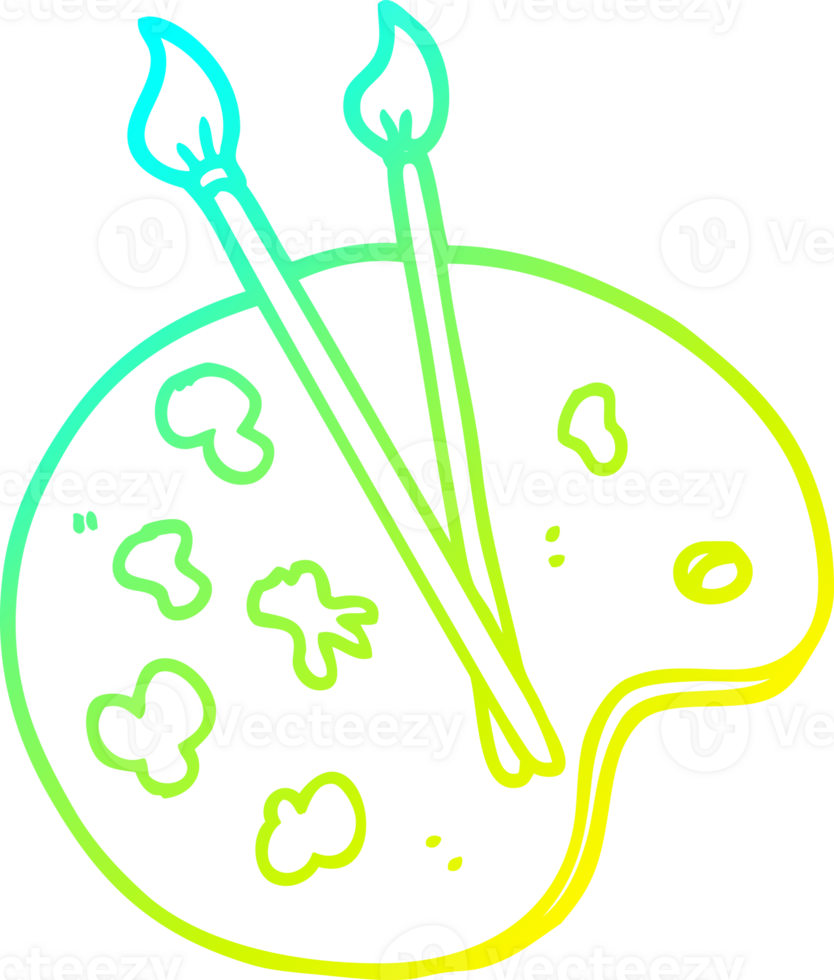 cold gradient line drawing of a cartoon artist palette png