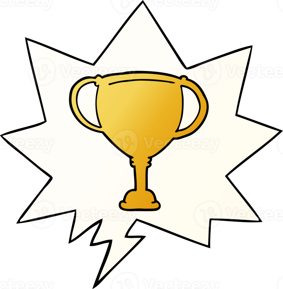 cartoon sports trophy with speech bubble in smooth gradient style png