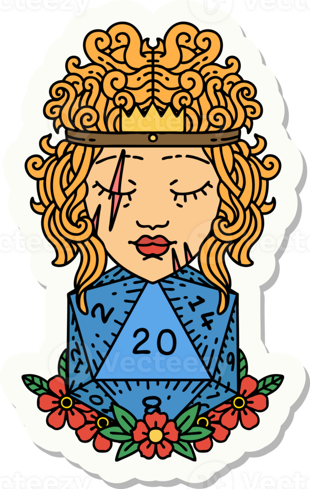 sticker of a human barbarian with natural twenty dice roll png