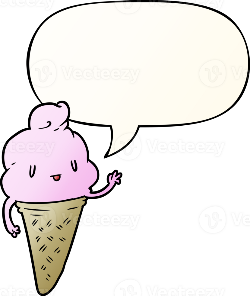 cute cartoon ice cream with speech bubble in smooth gradient style png
