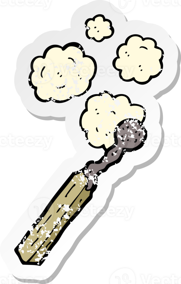 retro distressed sticker of a cartoon burnt match png