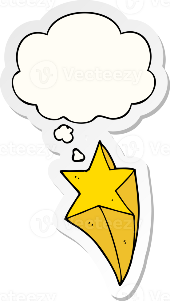 cartoon shooting star with thought bubble as a printed sticker png