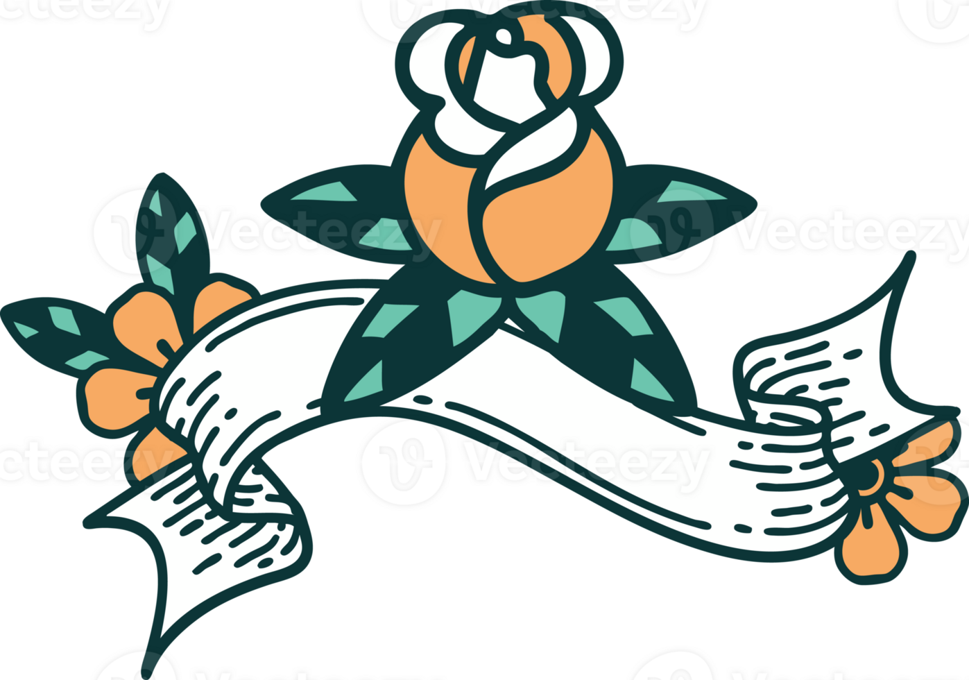 traditional tattoo with banner of a single rose png