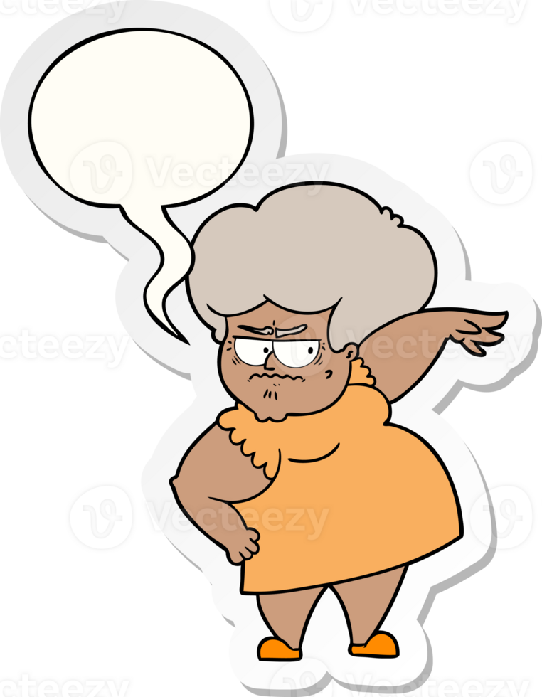 cartoon angry old woman with speech bubble sticker png