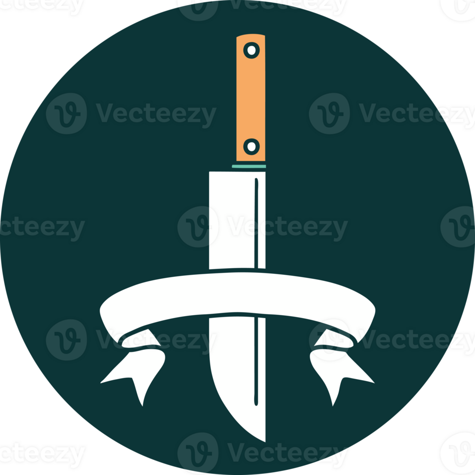 tattoo style icon with banner of a knife png