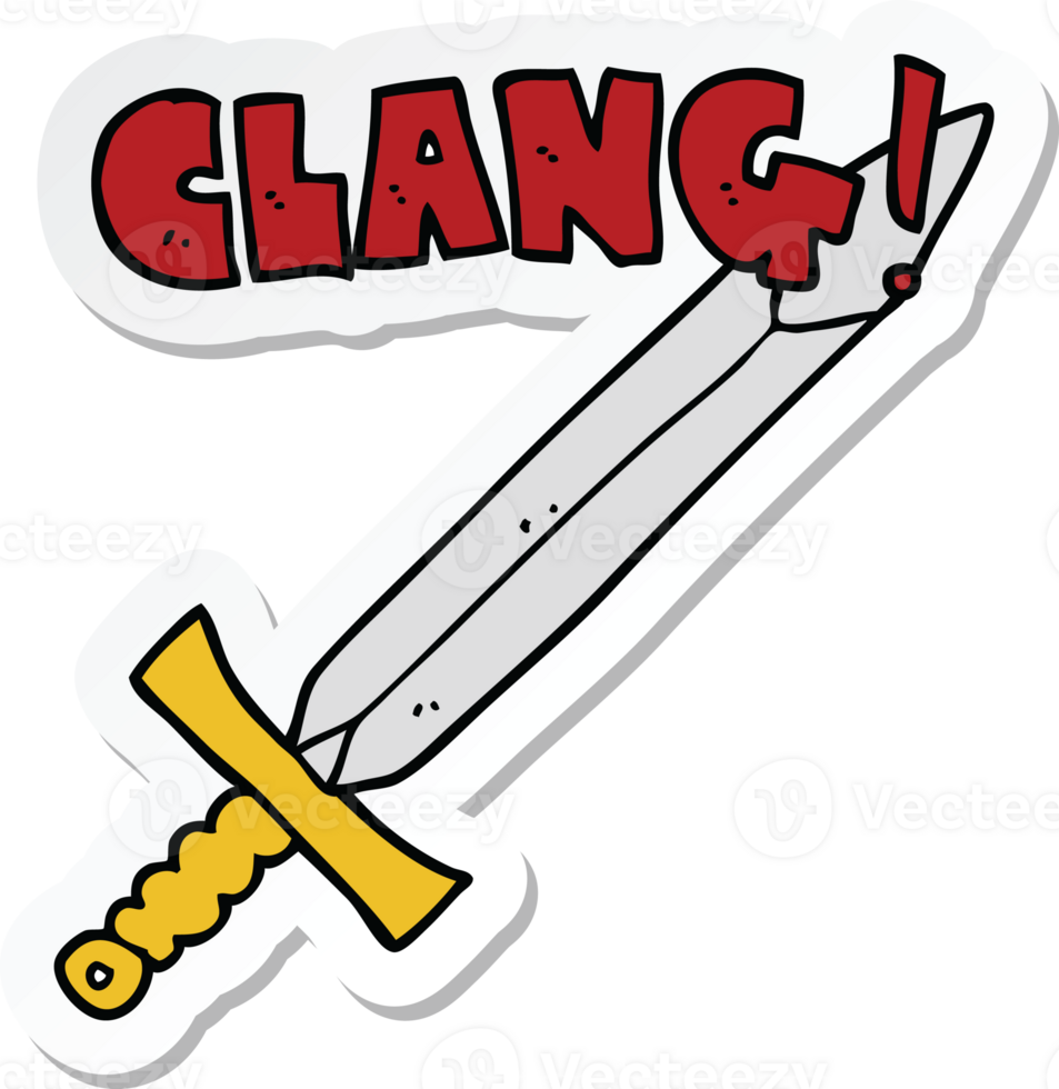 sticker of a cartoon clanging sword png