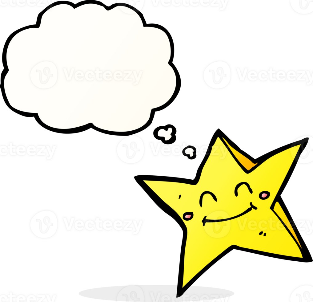 cartoon happy star character with thought bubble png