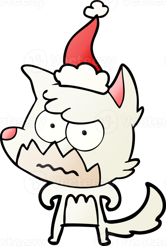hand drawn gradient cartoon of a annoyed fox wearing santa hat png