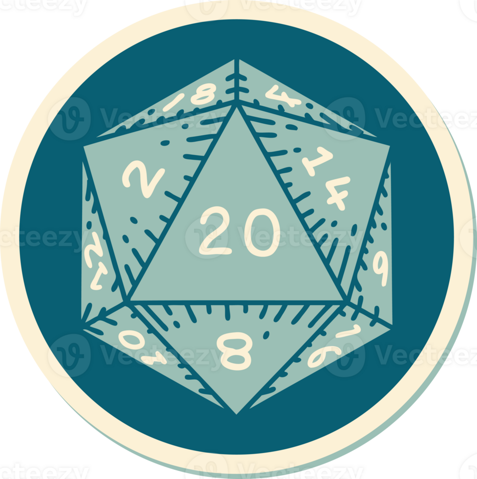 sticker of tattoo in traditional style of a d20 dice png