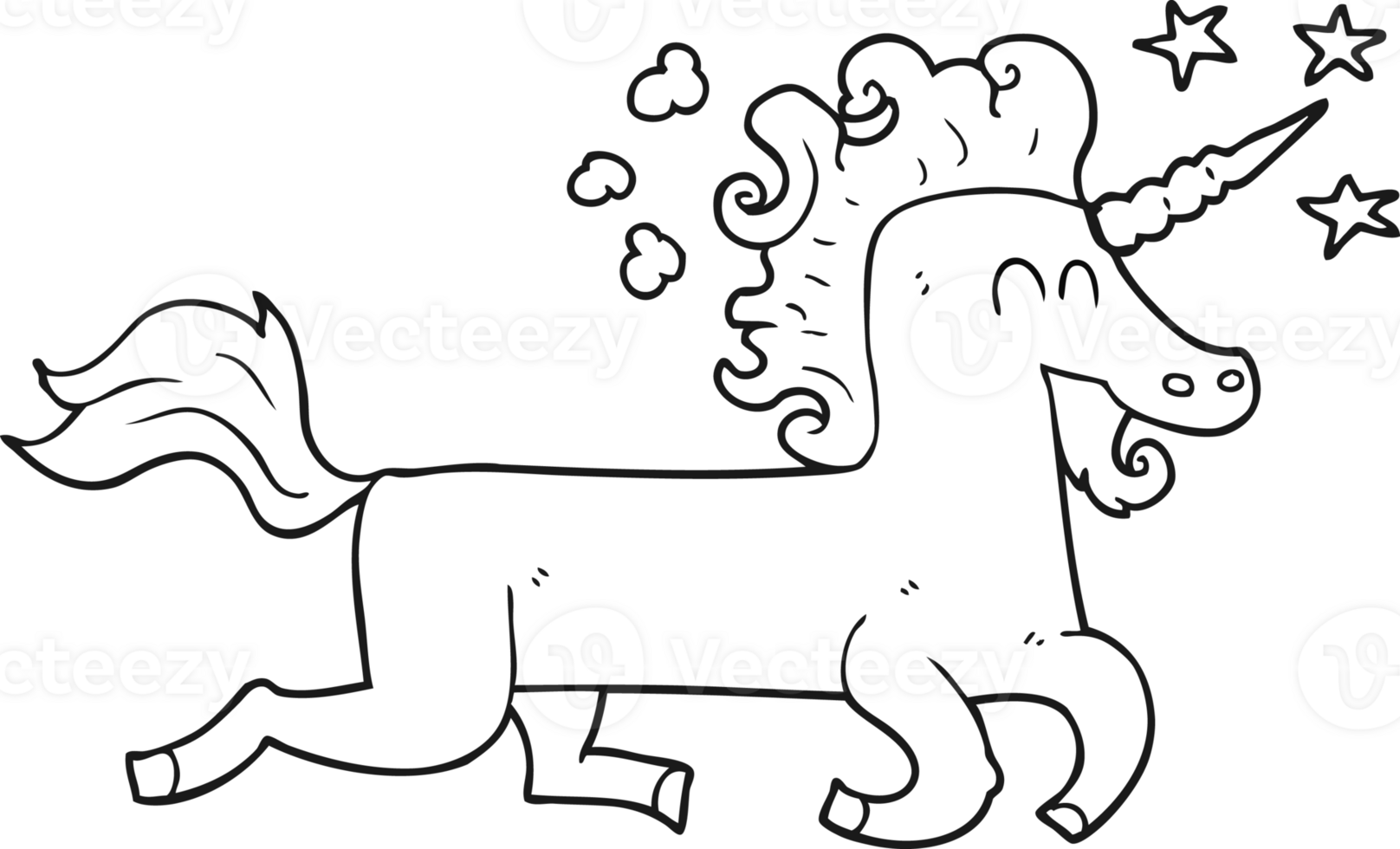 drawn black and white cartoon unicorn png