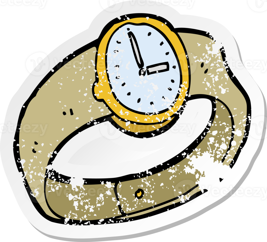 retro distressed sticker of a cartoon wrist watch png