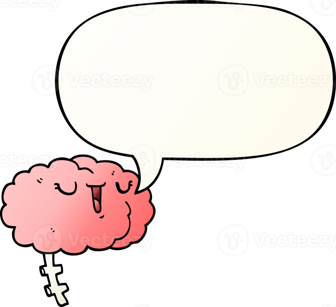 happy cartoon brain with speech bubble in smooth gradient style png