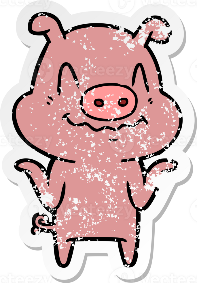 distressed sticker of a nervous cartoon pig png