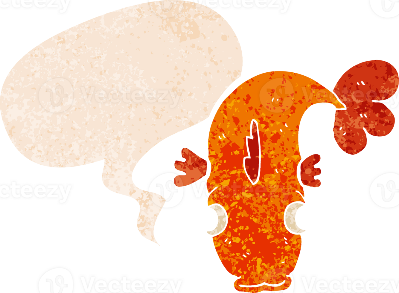 cartoon fish with speech bubble in grunge distressed retro textured style png