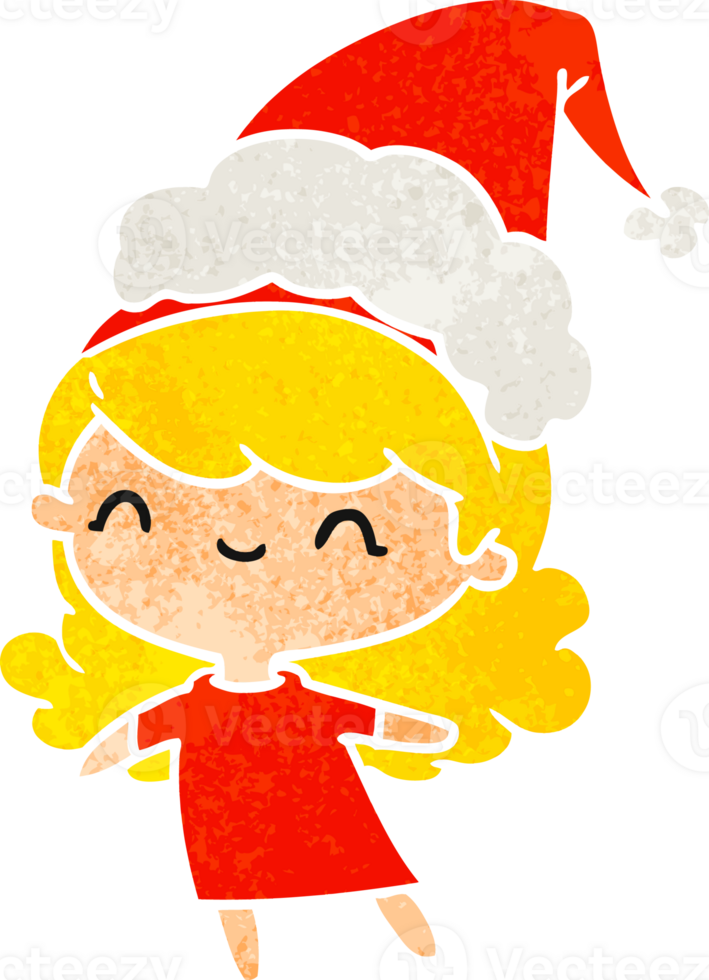 hand drawn christmas retro cartoon of kawaii girl png