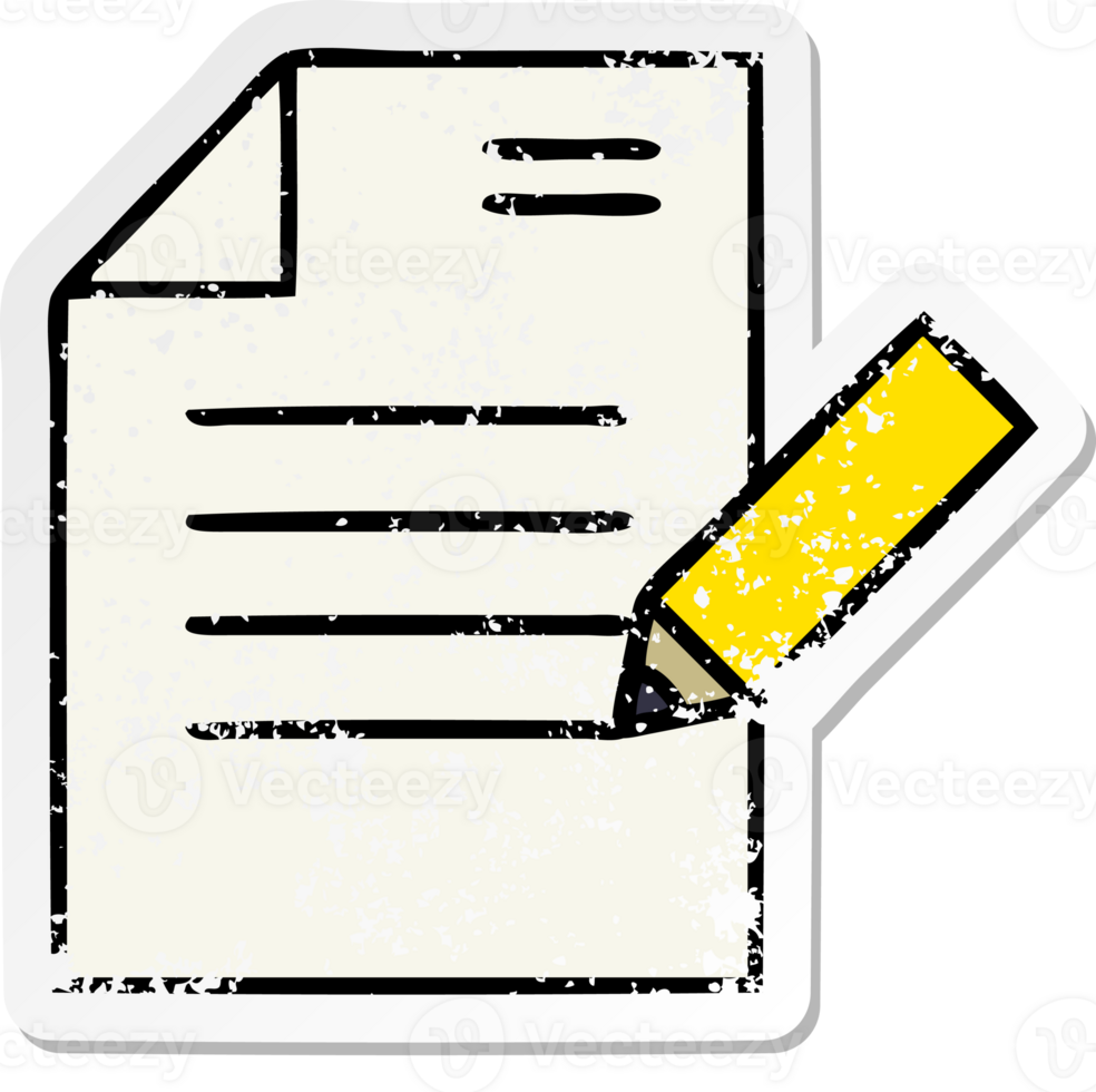 distressed sticker of a cute cartoon of writing a document png