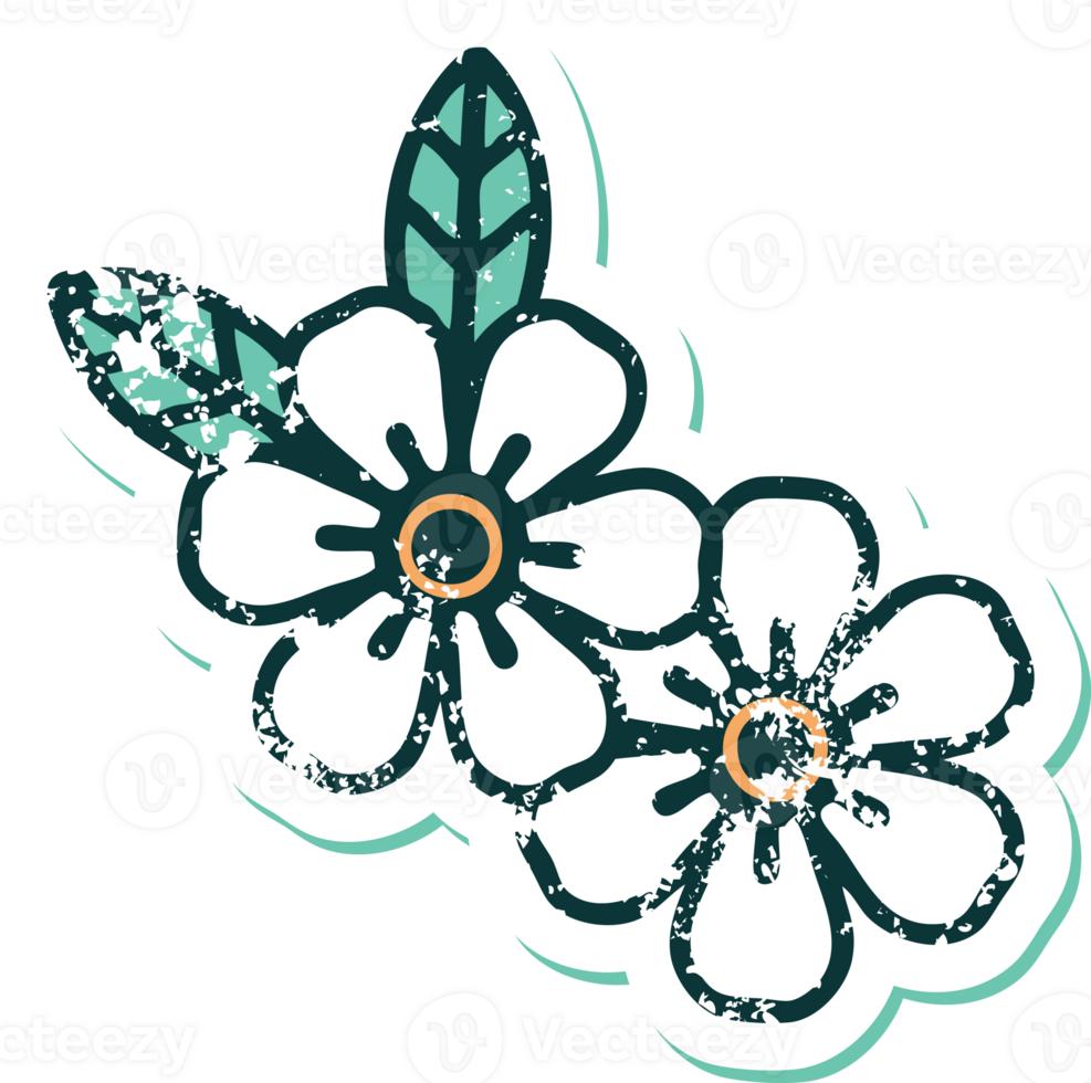 iconic distressed sticker tattoo style image of flowers png