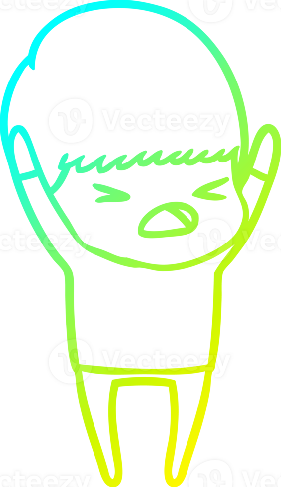 cold gradient line drawing of a cartoon stressed man png