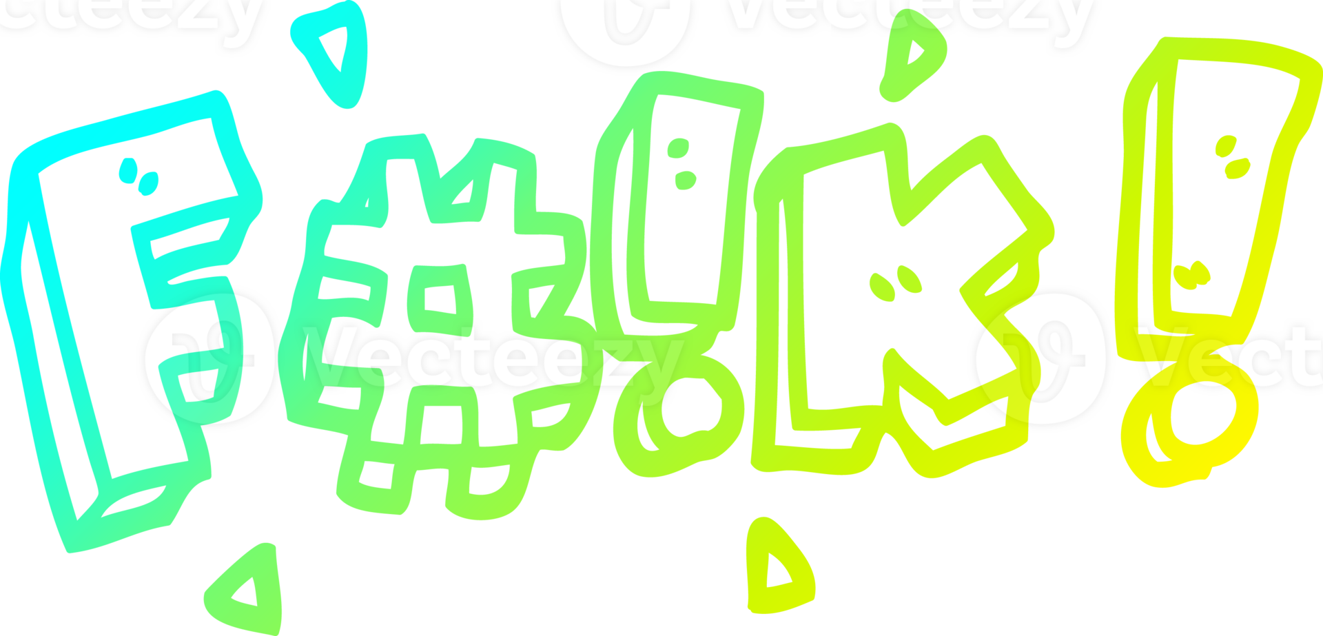 cold gradient line drawing of a cartoon swear word png
