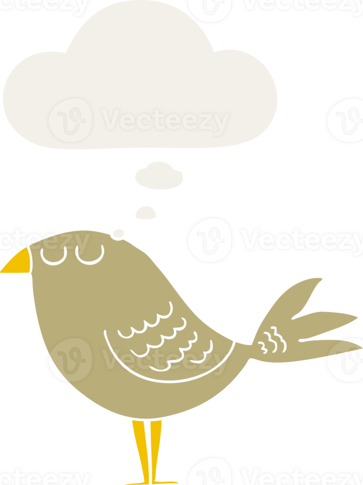 cartoon bird with thought bubble in retro style png