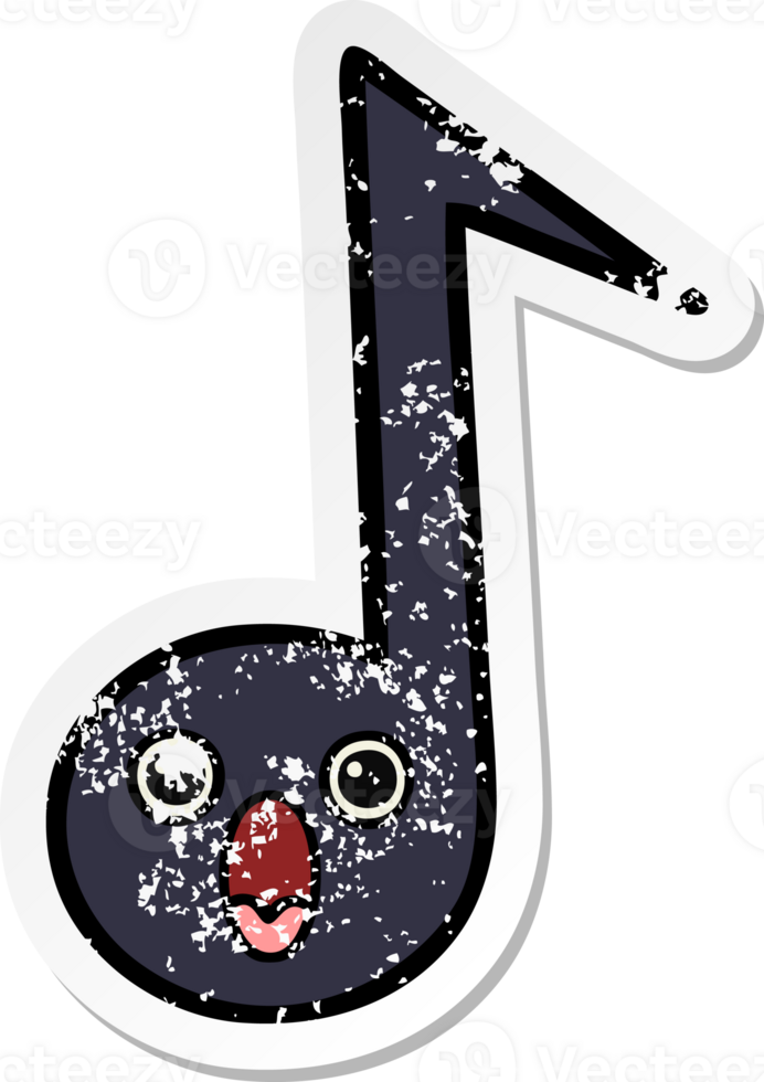 distressed sticker of a cute cartoon musical note png