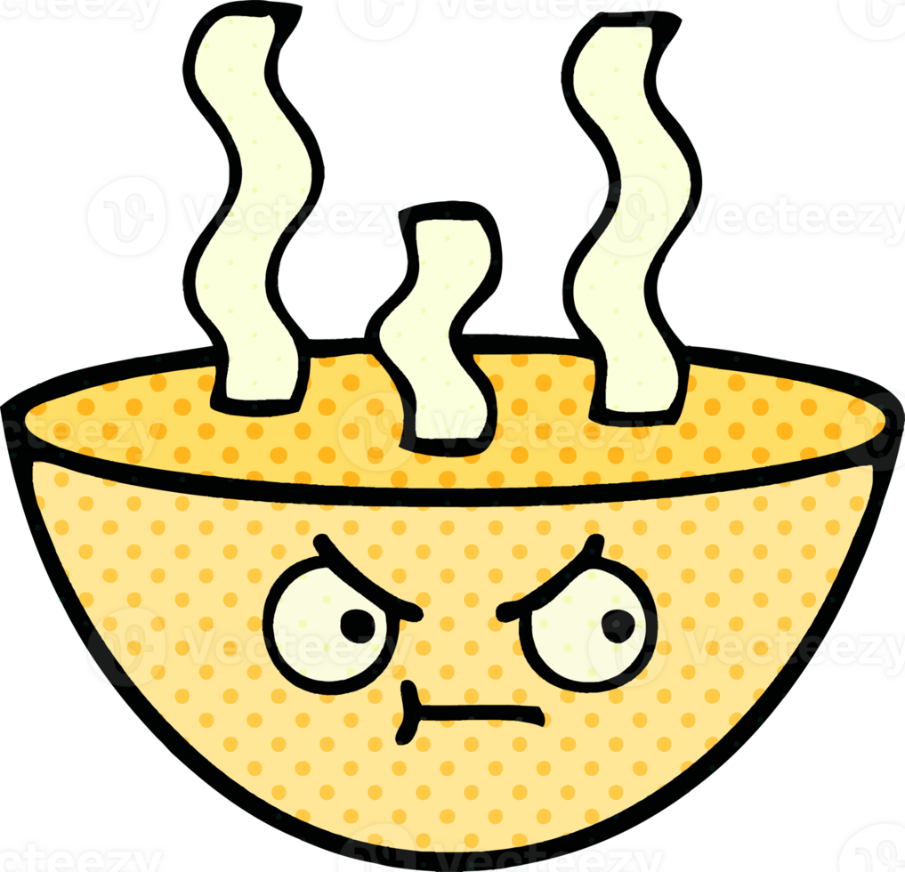 comic book style cartoon of a bowl of hot soup png
