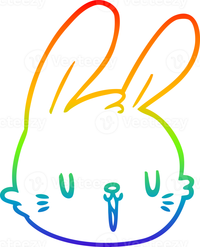 rainbow gradient line drawing of a cartoon rabbit face png