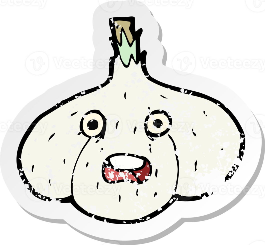 retro distressed sticker of a cartoon garlic png