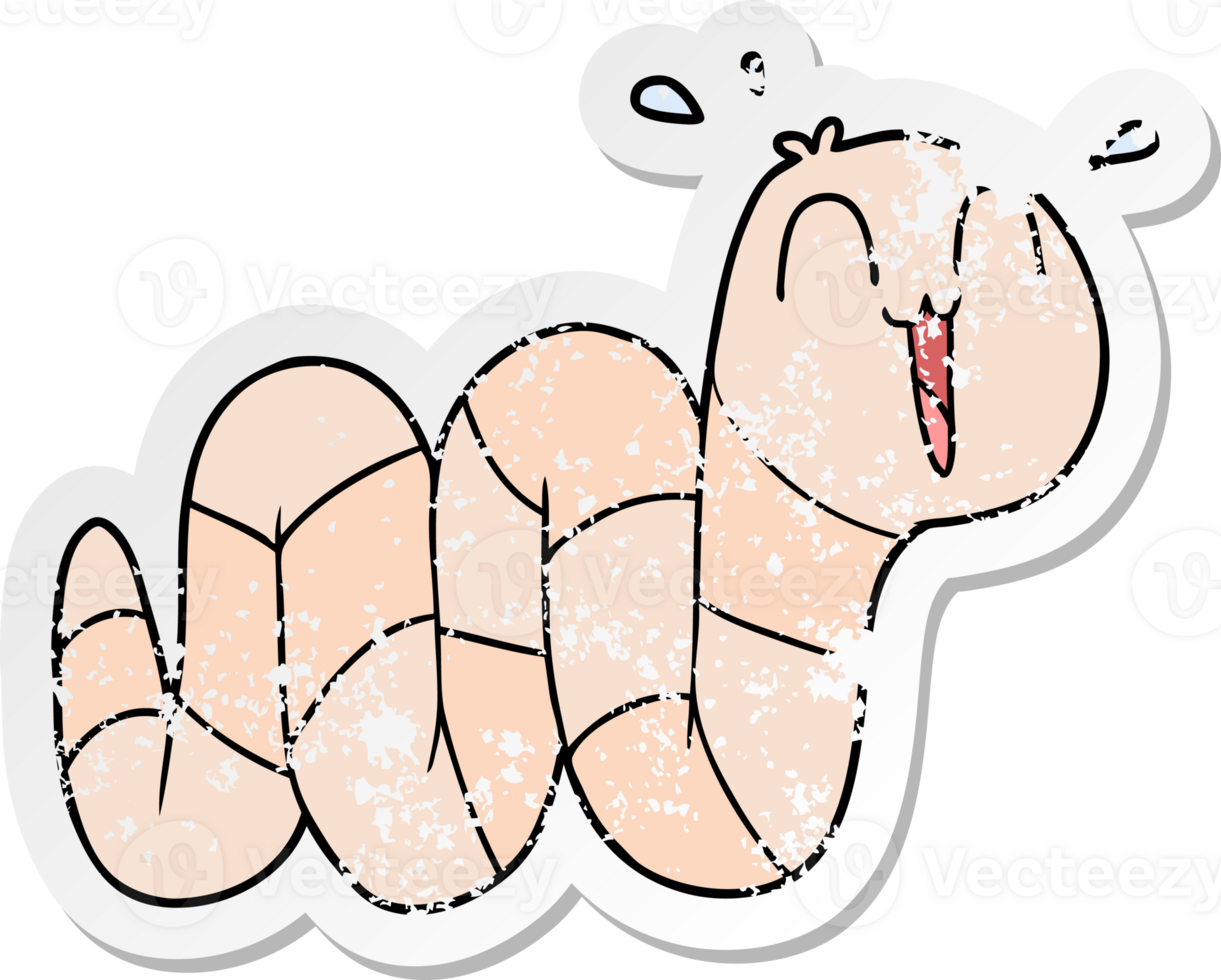 distressed sticker of a cartoon nervous worm png