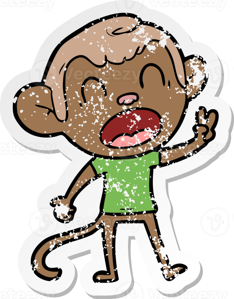 distressed sticker of a shouting cartoon monkey png