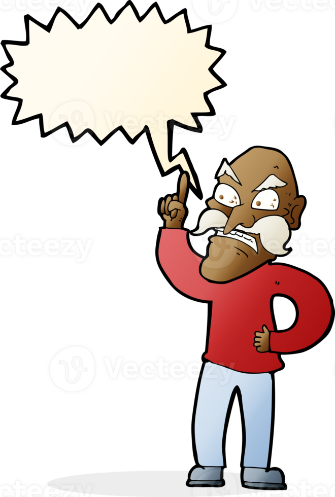 cartoon old man laying down rules with speech bubble png