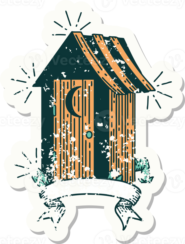 worn old sticker of a tattoo style outdoor toilet png