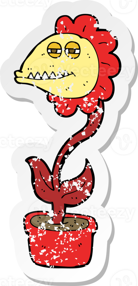 retro distressed sticker of a cartoon monster flower png