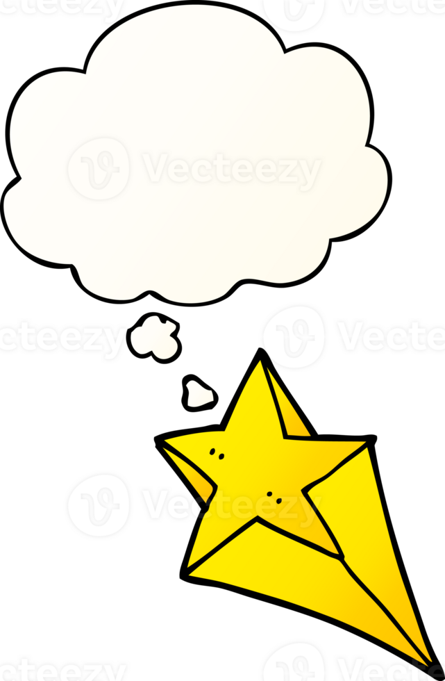 cartoon shooting star with thought bubble in smooth gradient style png
