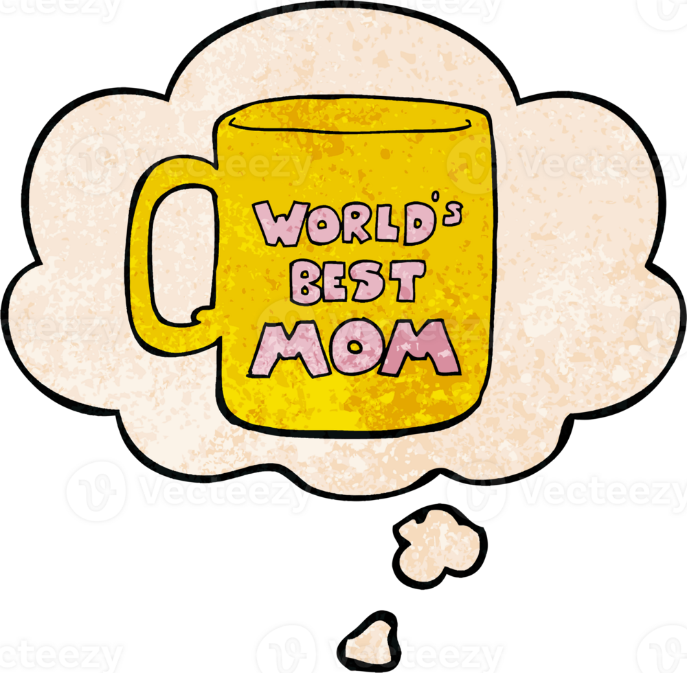 worlds best mom mug with thought bubble in grunge texture style png