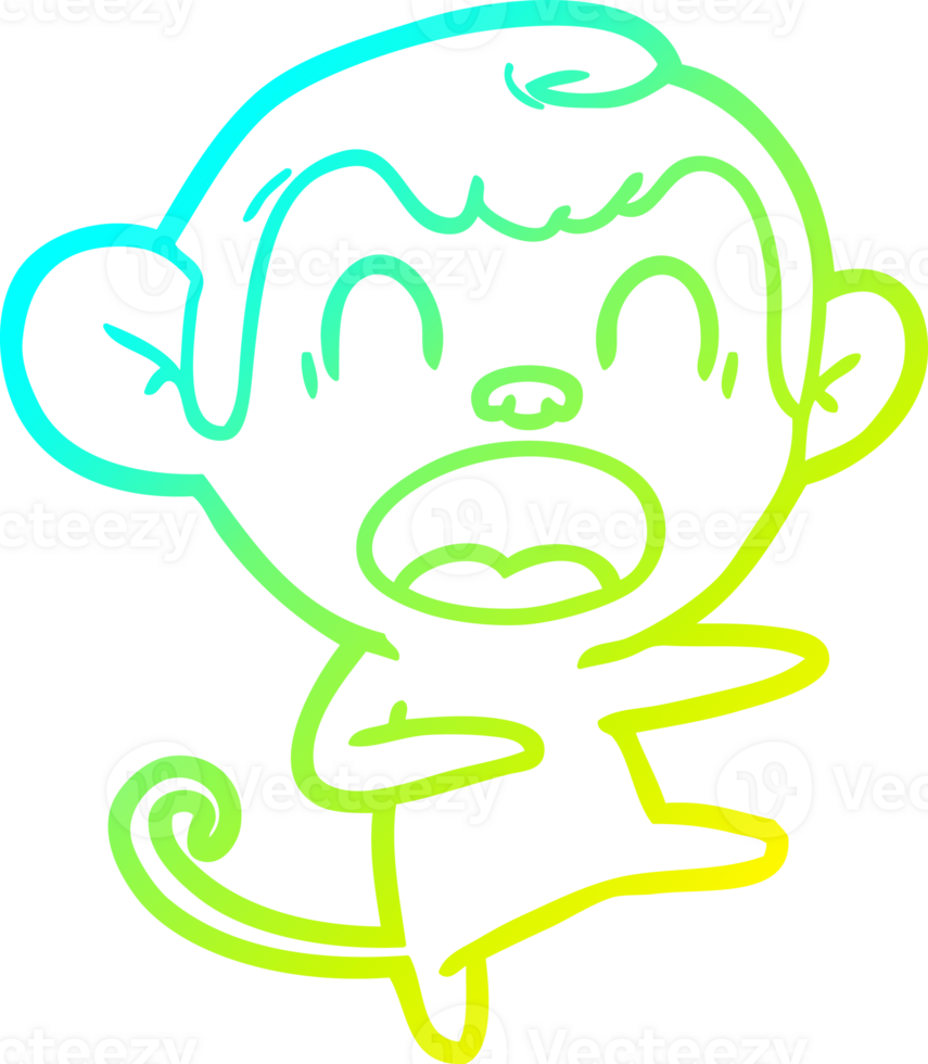 cold gradient line drawing of a shouting cartoon monkey dancing png