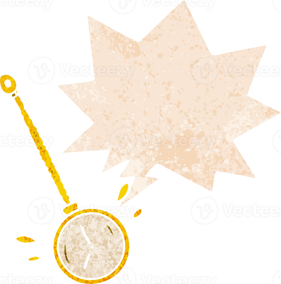 cartoon gold watch with speech bubble in grunge distressed retro textured style png