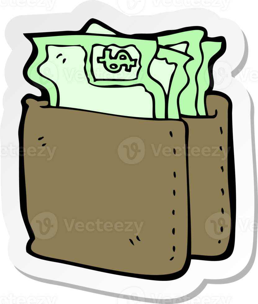 sticker of a cartoon wallet full of cash png