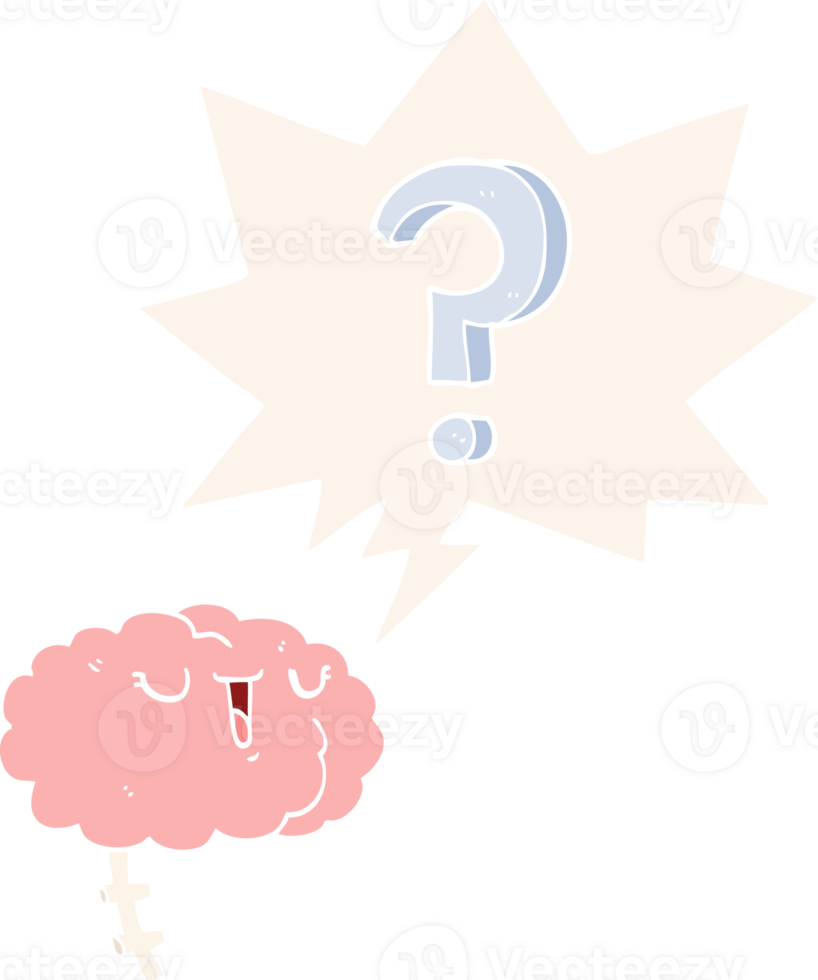 cartoon curious brain with speech bubble in retro style png