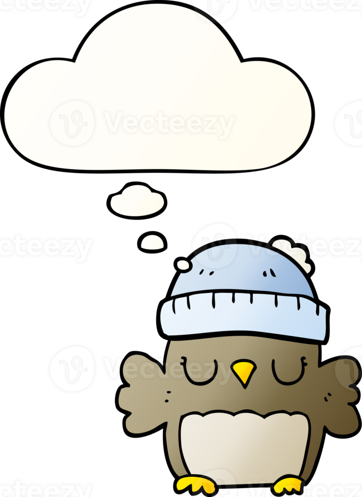 cute cartoon owl in hat with thought bubble in smooth gradient style png