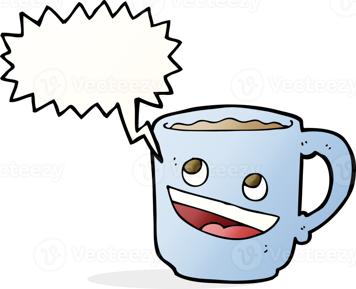 cartoon coffee mug with speech bubble png