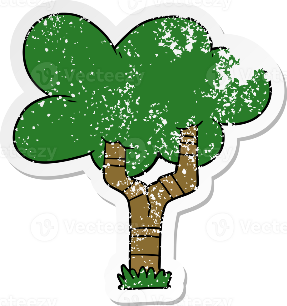 distressed sticker of a cartoon tree png