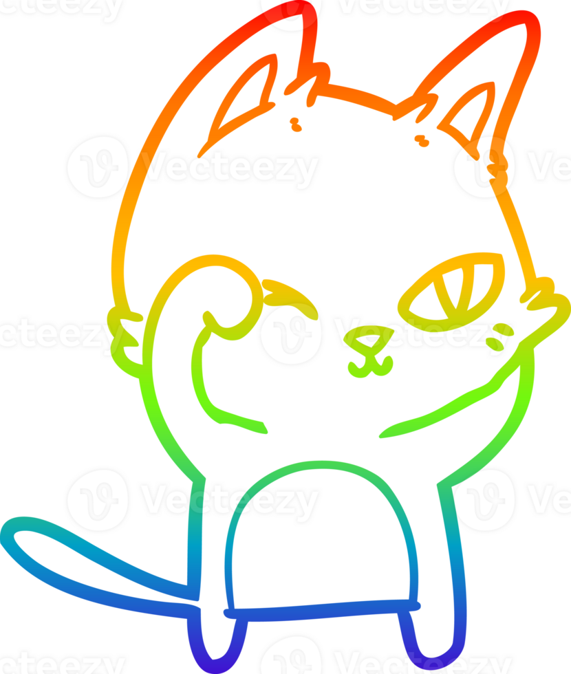 rainbow gradient line drawing of a cartoon cat rubbing eye png