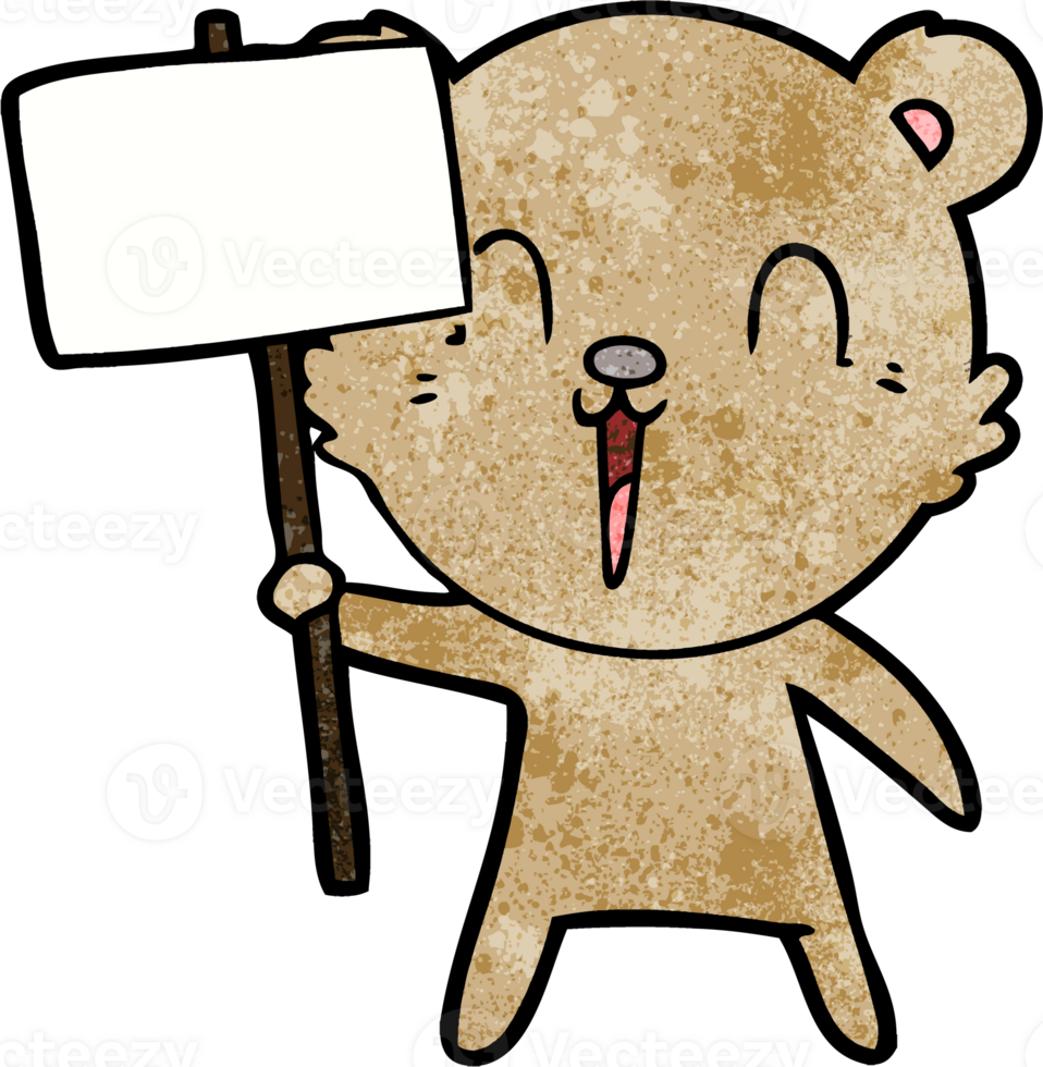 happy cartoon bear with placard png