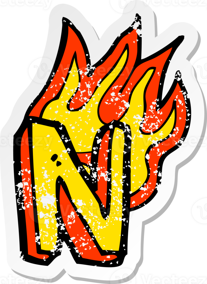 retro distressed sticker of a cartoon flaming letter png