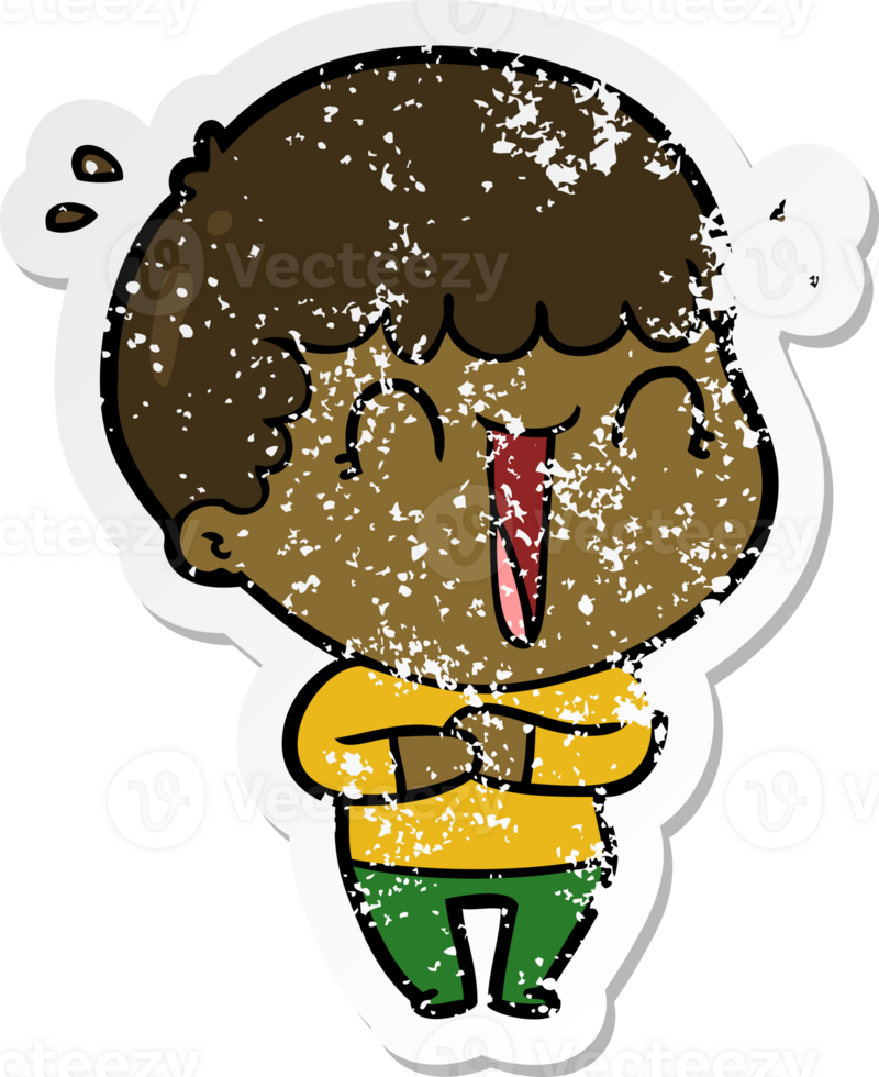 distressed sticker of a laughing cartoon man png