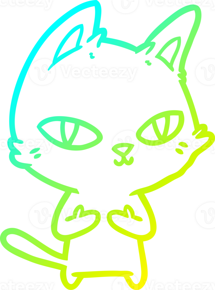 cold gradient line drawing of a cartoon cat staring png