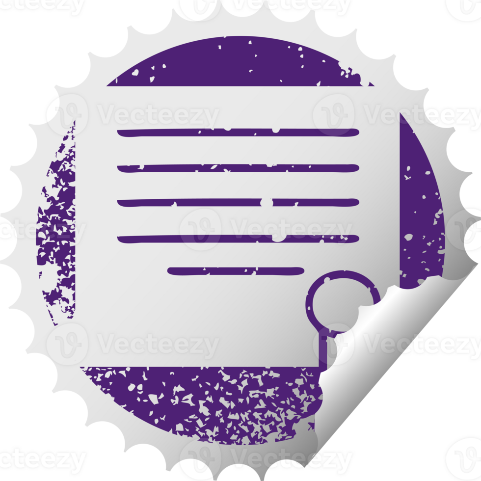 distressed circular peeling sticker symbol of a work diploma png